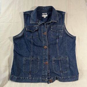 Y2K CJ Banks Denim Vest Ranch Boho Cottagecore Button Front 2X Western Floral